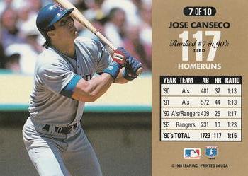 1994 Donruss - 90's Dominators: Homeruns #7 Jose Canseco Back