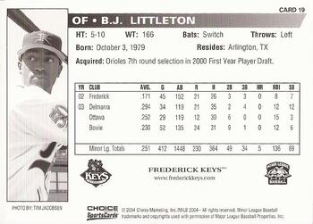 2004 Choice Frederick Keys #19 B.J. Littleton Back