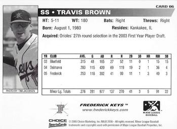 2006 Choice Frederick Keys #06 Travis Brown Back