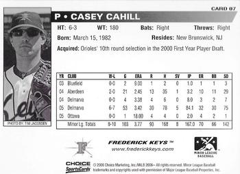 2006 Choice Frederick Keys #07 Casey Cahill Back