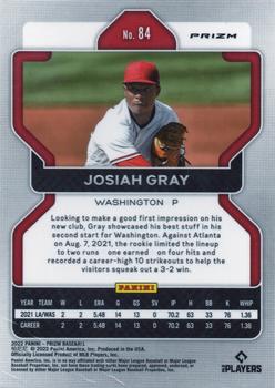 2022 Panini Prizm - Purple Prizm #84 Josiah Gray Back