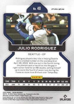 2022 Panini Prizm - Red/White/Blue Prizm #40 Julio Rodriguez Back