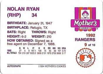 1994 Mother's Cookies Nolan Ryan Farewell #9 Nolan Ryan Back