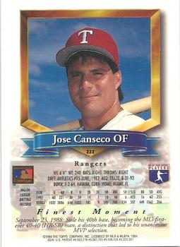 1994 Finest #222 Jose Canseco Back