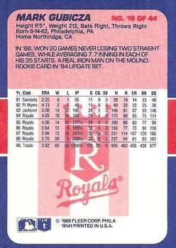 1989 Fleer Baseball's Exciting Stars #19 Mark Gubicza Back