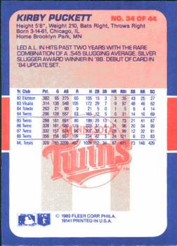 1989 Fleer Baseball's Exciting Stars #34 Kirby Puckett Back