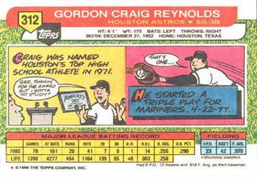 1989 Topps Big #312 Craig Reynolds Back