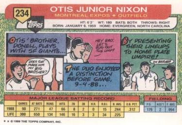 1989 Topps Big #234 Otis Nixon Back