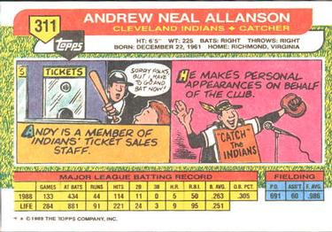 1989 Topps Big #311 Andy Allanson Back