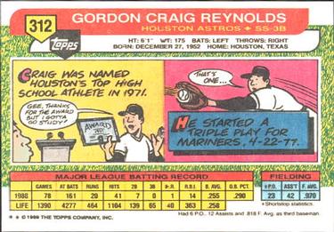 1989 Topps Big #312 Craig Reynolds Back