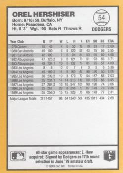 1990 Donruss Best of the NL #54 Orel Hershiser Back