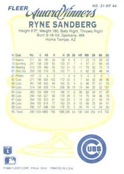 1990 Fleer Award Winners #31 Ryne Sandberg Back