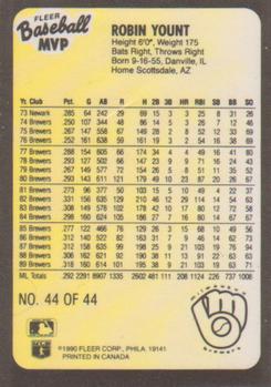 1990 Fleer Baseball MVPs #44 Robin Yount Back