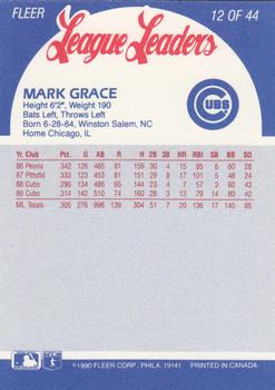 1990 Fleer League Leaders #12 Mark Grace Back