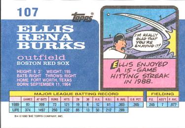 1990 Topps Big #107 Ellis Burks Back