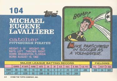1990 Topps Big #104 Mike LaValliere Back