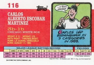1990 Topps Big #116 Carlos Martinez Back