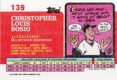 1990 Topps Big #139 Chris Bosio Back