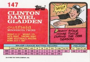 1990 Topps Big #147 Danny Gladden Back