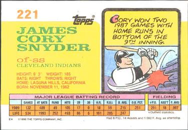 1990 Topps Big #221 Cory Snyder Back