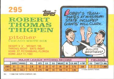 1990 Topps Big #295 Bobby Thigpen Back