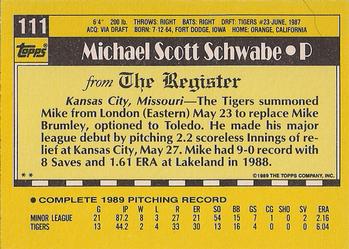 1990 Topps Major League Debut 1989 #111 Mike Schwabe Back