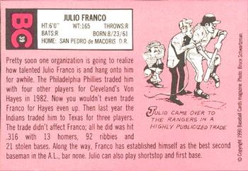 1990 Baseball Cards Magazine '69 Topps Repli-Cards #39 Julio Franco Back