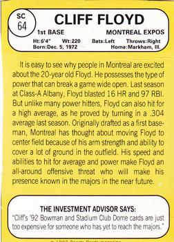 1993 Baseball Card Magazine / Sports Card Magazine #SC64 Cliff Floyd Back