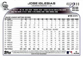 2022 Topps Update - Green Foil #US189 Jose Iglesias Back