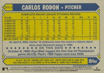 2022 Topps Update - 1987 Topps Baseball 35th Anniversary Chrome Silver Pack #T87C-3 Carlos Rodon Back