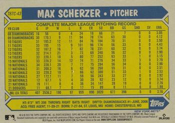 2022 Topps Update - 1987 Topps Baseball 35th Anniversary Chrome Silver Pack #T87C-43 Max Scherzer Back