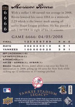 2009 Upper Deck - 2008 Upper Deck Yankee Stadium Legacy Update #6666 Mariano Rivera Back