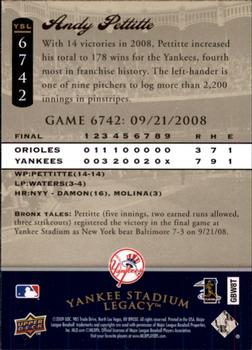 2009 Upper Deck - 2008 Upper Deck Yankee Stadium Legacy Update #6742 Andy Pettitte Back