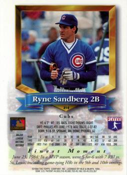 1994 Finest - Refractors #210 Ryne Sandberg Back