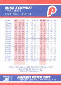1988 Fleer Baseball's Hottest Stars #34 Mike Schmidt Back
