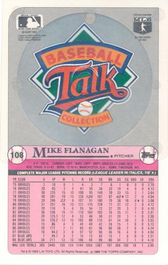 1989 Topps/LJN Baseball Talk #108 Mike Flanagan Back
