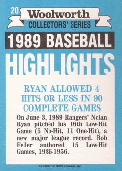 1990 Topps Woolworth Baseball Highlights #20 Nolan Ryan Back