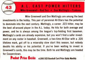 1990 SCD Baseball Card Price Guide Monthly #43 Mike Greenwell / Don Mattingly Back