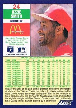 1990 Score McDonald’s #24 Ozzie Smith  Back