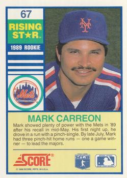 1990 Score Rising Stars #67 Mark Carreon Back