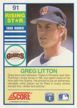 1990 Score Rising Stars #91 Greg Litton Back