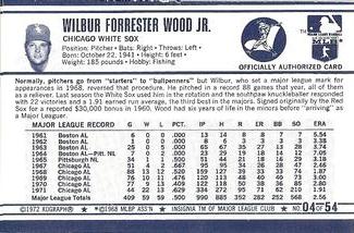 1972 Kellogg's 3-D Super Stars #04 Wilbur Wood  Back