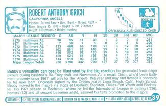 1977 Kellogg's 3-D Super Stars #39 Bob Grich Back