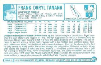 1977 Kellogg's 3-D Super Stars #45 Frank Tanana Back