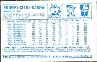 1978 Kellogg's 3-D Super Stars #29 Rod Carew Back