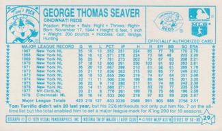 1979 Kellogg's 3-D Super Stars #29 Tom Seaver Back