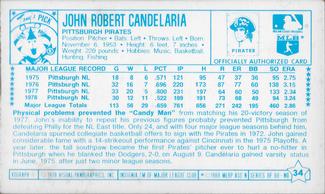 1979 Kellogg's 3-D Super Stars #34 John Candelaria Back