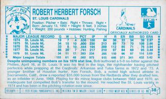 1979 Kellogg's 3-D Super Stars #38 Bob Forsch Back