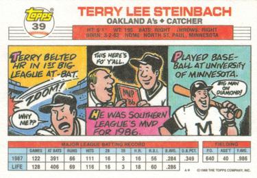 1988 Topps Big #39 Terry Steinbach Back
