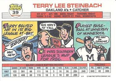 1988 Topps Big #39 Terry Steinbach Back